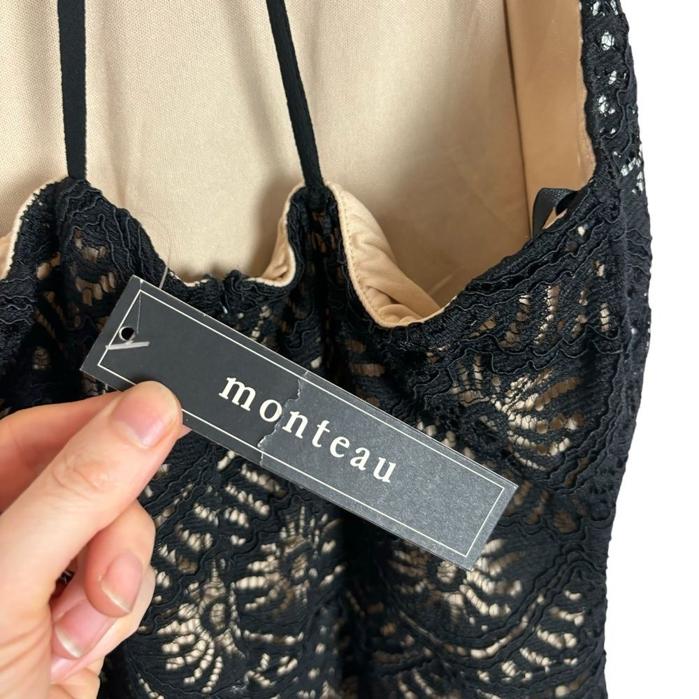 NWT Monteau Black Lace Strappy Sleeveless Mini Dress Nude Lining Women's Small - Picture 3 of 8